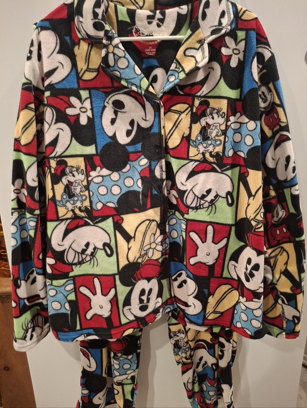 Womens Fleece Pajama Set - Multicolor Cartoon Print